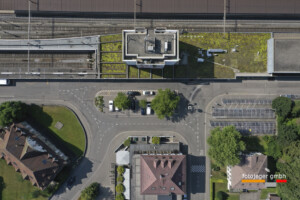 Drohnenfotos der Stadt Langenthal aus senkrechter Perspektive.